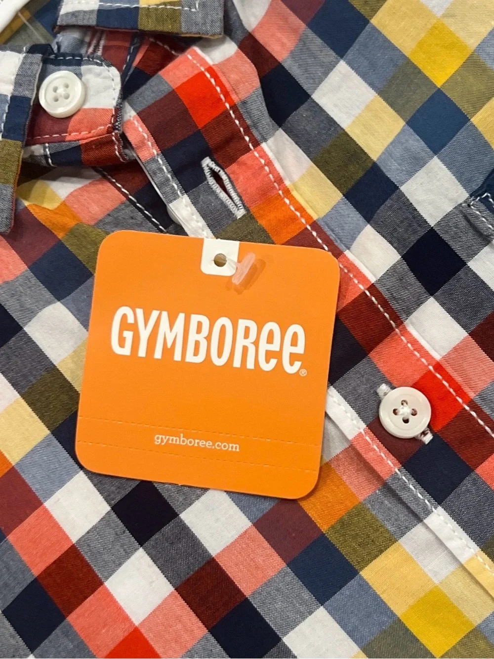 Gymboree Multicolor Plaid Button-Down Shirt (Navy, Orange, Yellow, White)